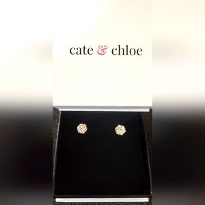 Cate & Chloe Nova 18k White Gold Stud Earrings with Cubic Zirconia Crystals NEW